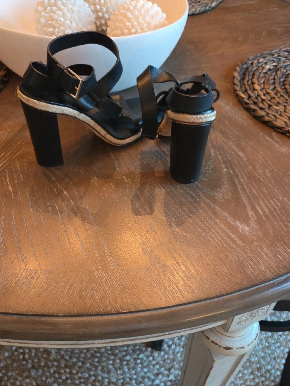 Tory Burch Black Leather Strappy Wedge Sandals